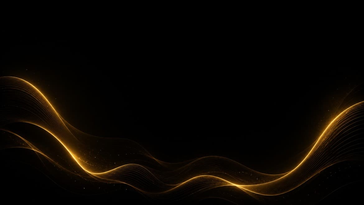 Golden audio waves flowing across a dark background