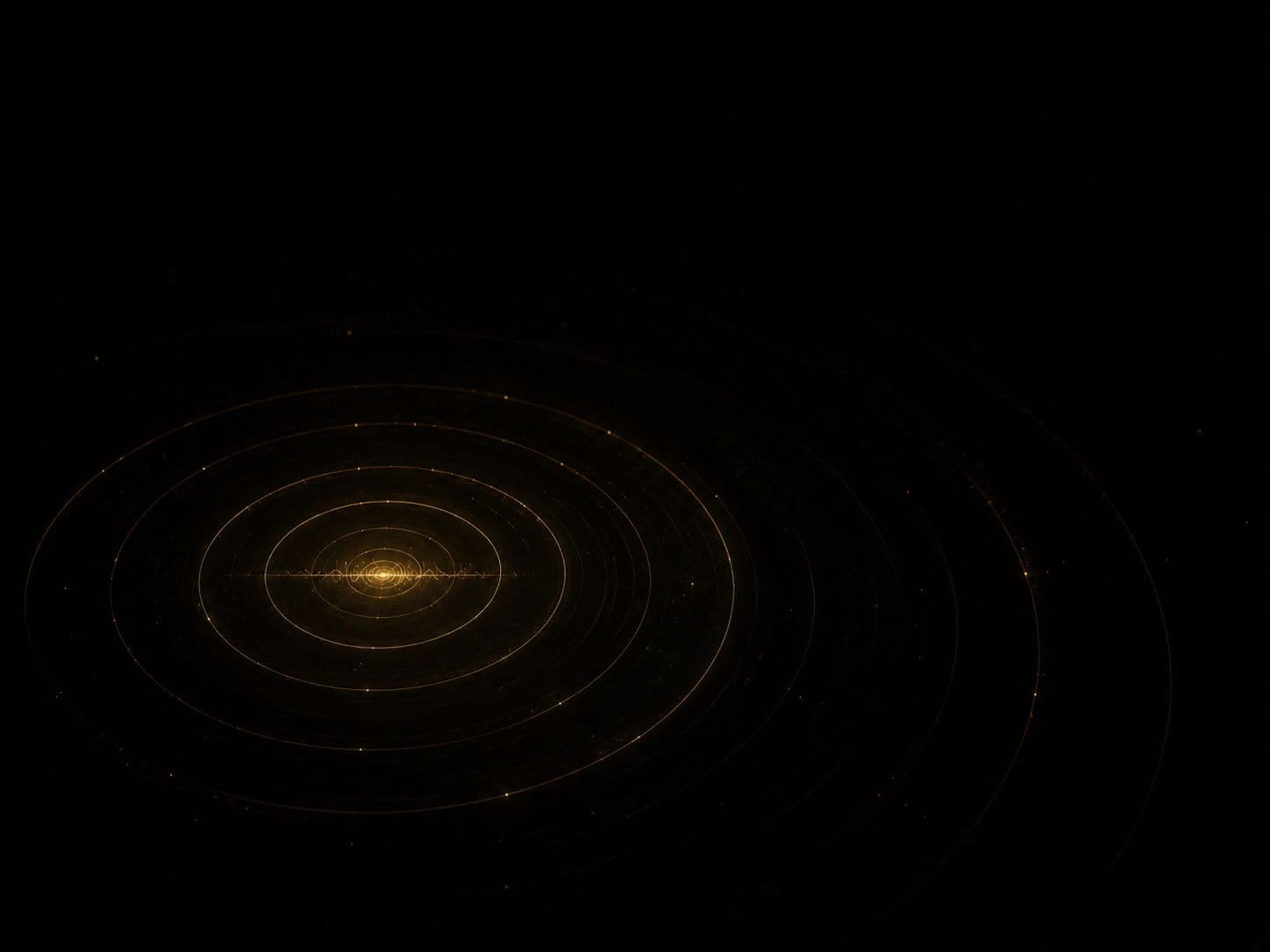 Faint concentric golden elliptical rings rippling outward from a small glowing waveform core on black